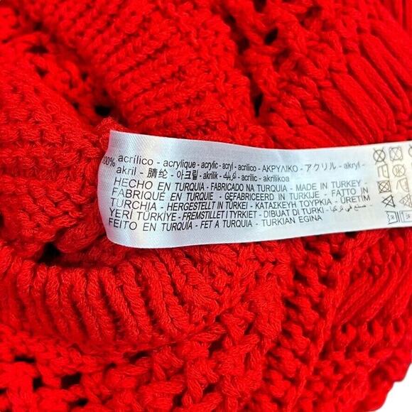 Zara Womens Loose Open Crochet Knit Red Pullover 3/4 Sleeve Sweater sz Small - Picture 15 of 16